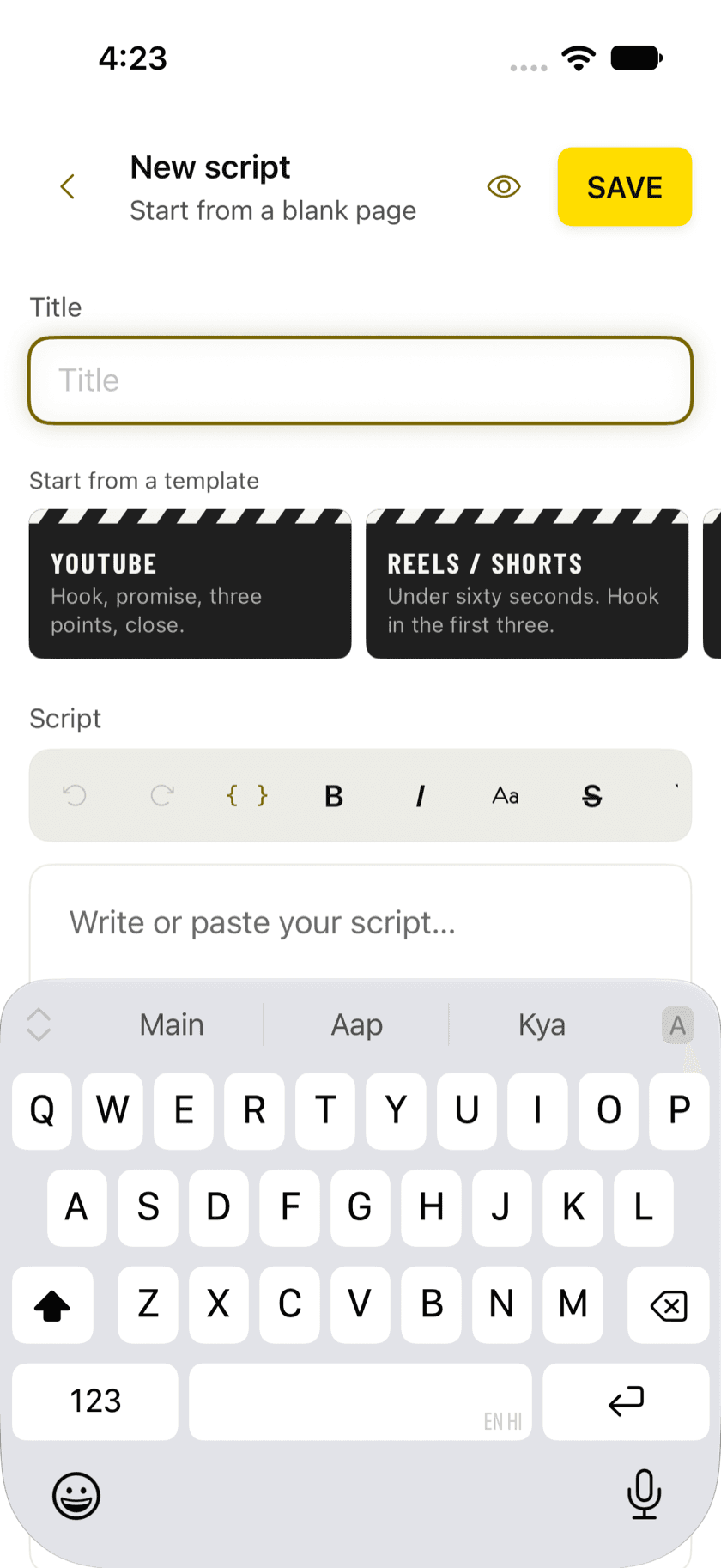 Zen Teleprompter app screen 2